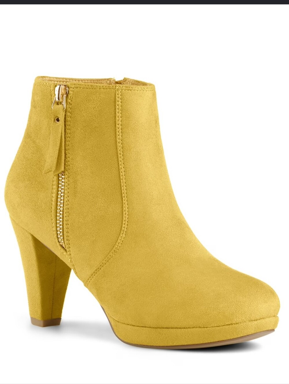 Allegra K Yellow Faux Suede Block Heel Platform Ankle Boots